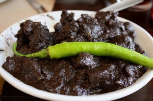 This is what a prepared dinuguan dish looks like. No, that is not chocolate.